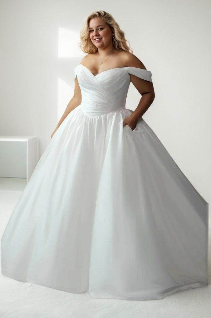 A-Line Sweep-Brush Train Taffeta Wedding Dress CW3483 - COCOMELODY